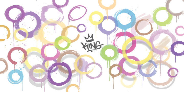 Colorful graffiti circles and king text tag design Vector, illustration