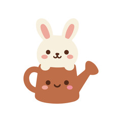 Fototapeta premium Cartoon rabbit in brown teapot.