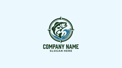 Fototapeta premium Bass Fish Compass Logo Design for Fishing Sport and Adventure