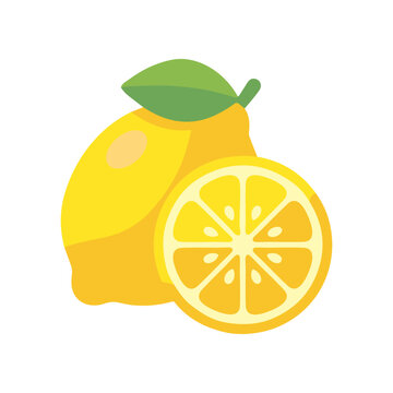 Fresh Lemon Fruit with Green Leaf.