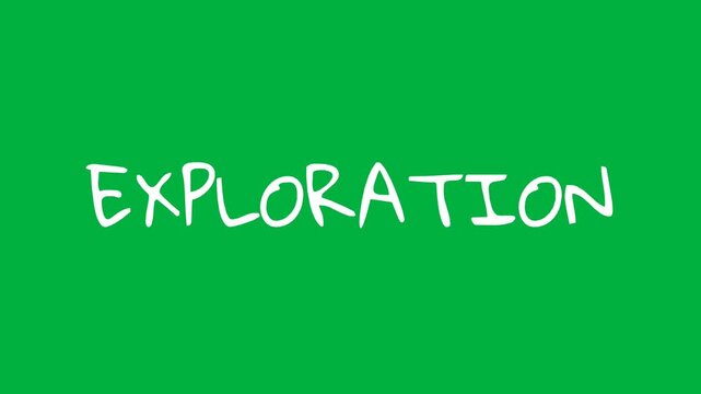 Creative handwritten Exploration text animation on a bright green background, featuring playful lettering and smooth motion for travel, discovery, and adventure themes.