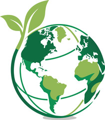 Eco friendly green globe earth sphere with plant leaf orbit line ecology protection banner design © sajibfrlncr
