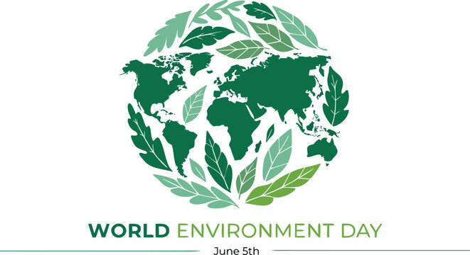 World environment day globe map made of green leaves abstract nature concept graphic illustration