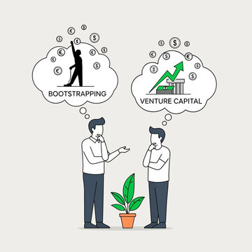 Businessmen Contemplating Bootstrapping Versus Venture Capital Funding Options.