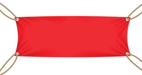 Bright red rectangular fabric swing isolated with natural rope ties for outdoor leisure and relaxation © Minhaj