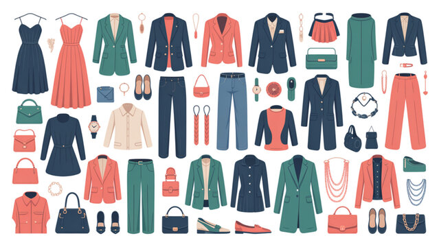 Colorful collection of winter coats and jackets in a flat design style Vector