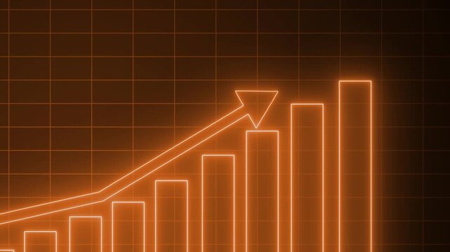 Neon-style glowing bar chart with ascending bars and an upward arrow animation
