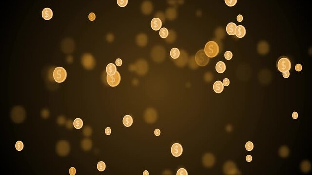 Floating translucent coins marked by dollar signs soft bokeh lights animation
