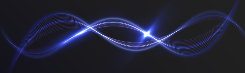 Fototapeta premium Blue Abstract Infinity Light Wave With Neon Glow And Futuristic Energy Effect. 