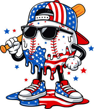 Baseball Drip Ice Cream SVG PNG, Boys 4th of July USA Flag svg, Baseball SVG
