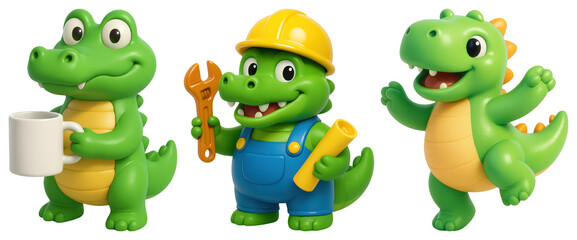 Obraz premium PNG Cute dinosaur characters in costumes, element set on transparent background