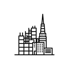 Obraz premium Minimalist Line Art Depicting Cityscape with Tower and Buildings.