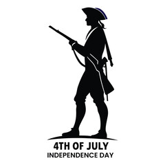 Naklejka premium Silhouette of a colonial soldier with musket during Independence Day celebration vector illustration