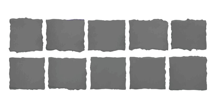Set of ten grey square paper shapes with rough torn edges for design elements Vector, illustration