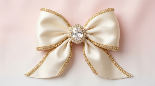 Elegant satin bow with rhinestone centerpiece decoration