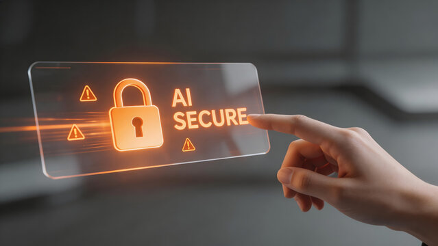 Hand touching AI secure digital interface