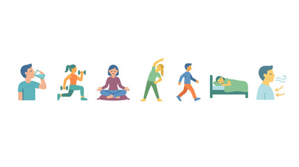 Fototapeta premium People engaging in various fitness activities and resting.