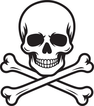 Black Skull with Crossed Bones on White Background
