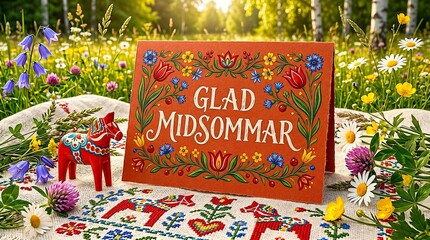Obraz premium Glad Midsommar Greeting Card 