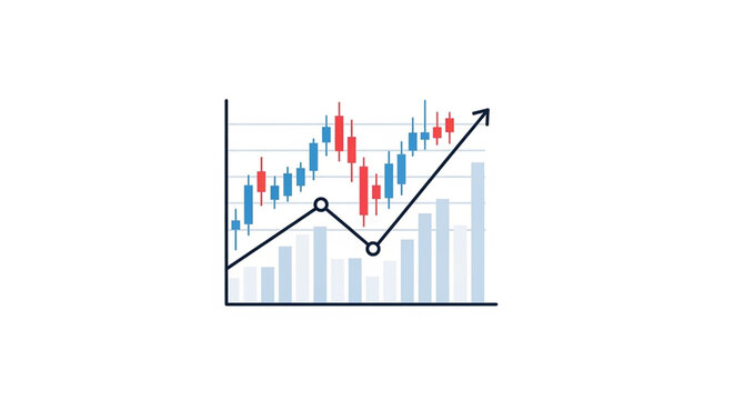 A vector graphic illustration of a stock market chart with an upward trend line and candlestick pattern