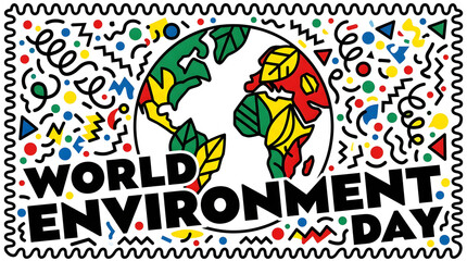 Fototapeta premium World Environment Day celebration with colorful abstract shapes and planet earth illustration