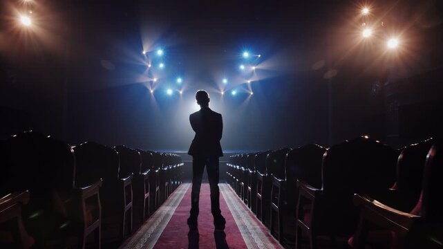 Eureka Moment with Beam of Light Shining Over Thoughtful Man Silhouette