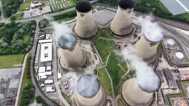 aerial view of electricity grid power station fired power station,  Yorkshire, England
