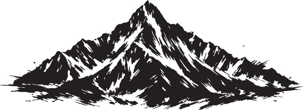 A black and white silhouette of a nanga parbat mountain in dynamic ink splash style  vector with transparent background 