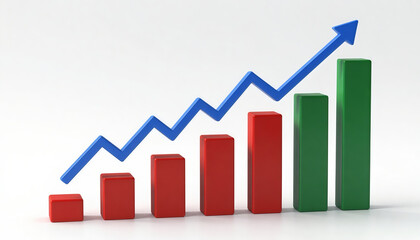 Fototapeta premium 3D business growth bar chart with upward financial trend arrow