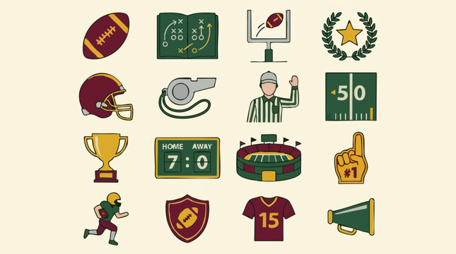 American Football sport icons set in flat design style