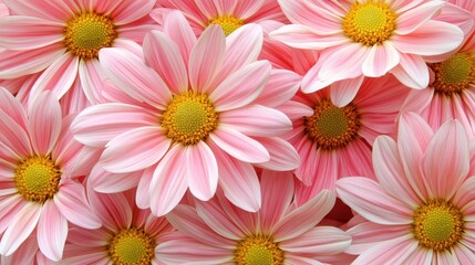 Fototapeta premium Abundant Soft Pink Daisies with Yellow Centers in Close-Up Nature View