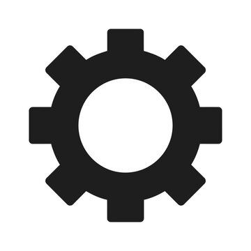 Settings gear icon, symmetrical teeth, flat design
