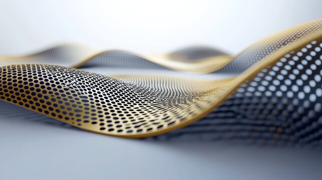 Close-up abstract gold perforated wave pattern with high contrast and modern design elements