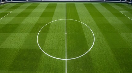 Obraz premium Professional football field with white grass markings for sports stadium