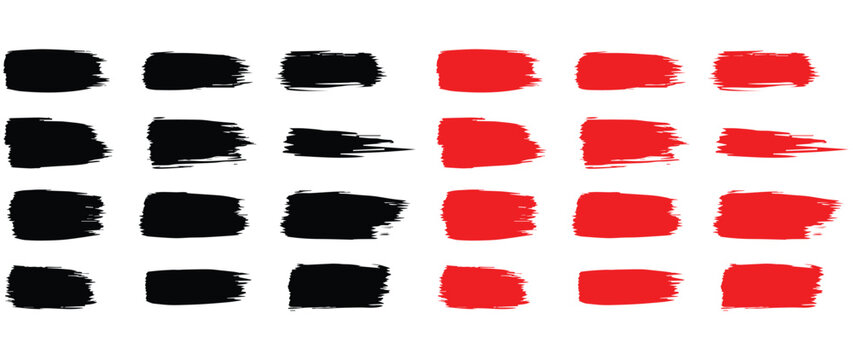 Brush paint stroke set. Black stain texture background abstract vector ink splashes. rough paintbrush mark sketch shape frames. Watercolor smears, marker lines. Charcoal streaks.