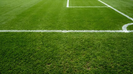 Obraz premium Fresh green soccer field grass with white boundary lines