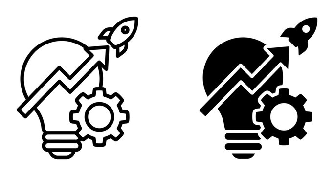 Startup Idea Launch, Business Growth, Innovation Rocket Icons, Vector Set