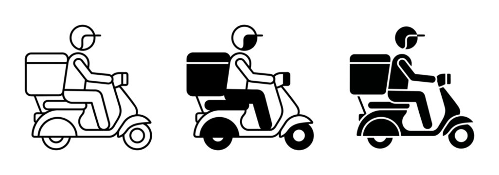 Delivery Scooter Icons: Line Art, Solid Fill, and Silhouette for Food and Package Transport