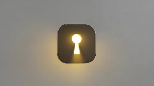 Glowing keyhole icon in minimalistic style on grey background, symbolizing security and access concept theme