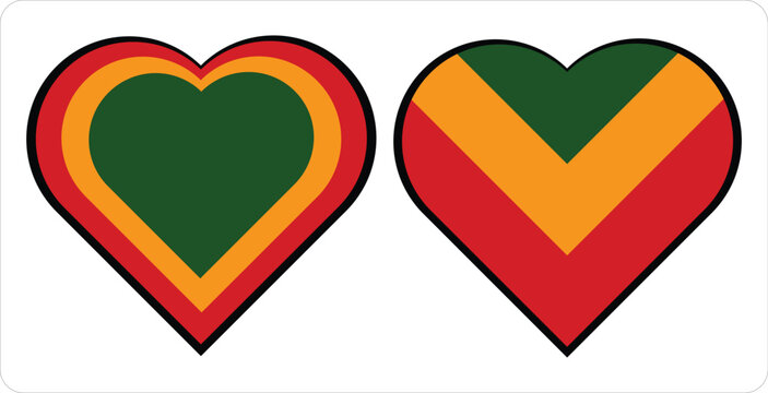 Juneteenth Heart shaped symbols with green orange and red colors