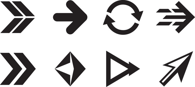 Black arrow vector icon set with modern chevron pointers