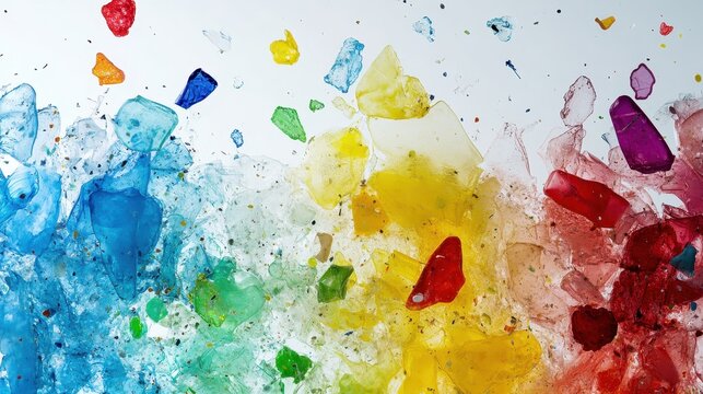 Vibrant Colorful Microplastic Fragments and Litter Scattered Across a Coastal Environment Illustrating Pollution Crisis