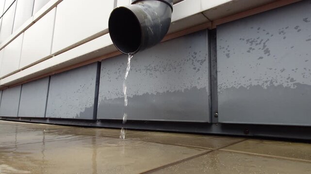 Water flows from a drainage pipe
