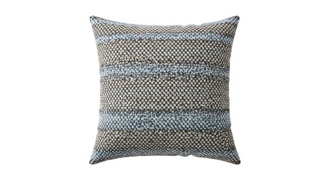 Square throw pillow with geometric gray and white pattern