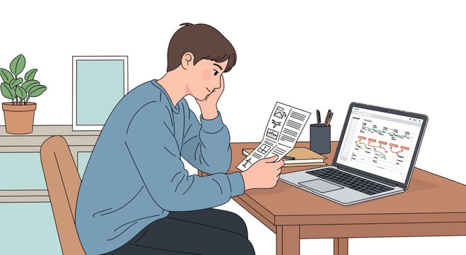 Professional Analyzing Financial Data on Laptop and Paperwork