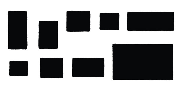 Set of black rectangular shapes with rough hand drawn texture and edges