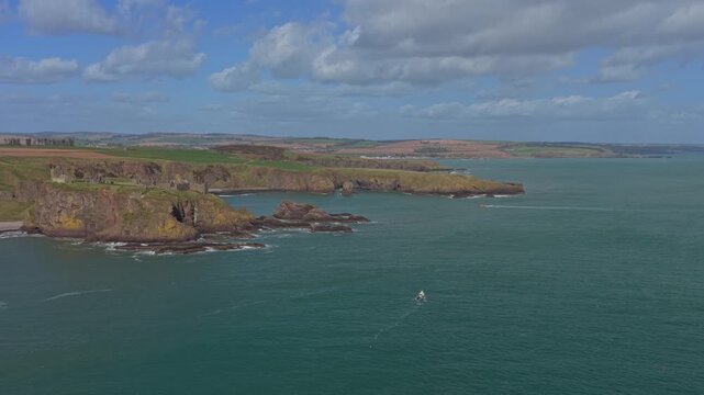 Majestic scottish coast with dunnottar castle ruins near stonehaven
