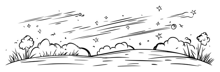 shooting stars over forest line drawing © Mago
