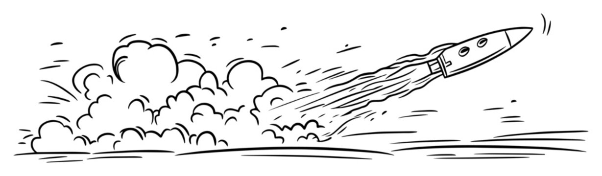 rocket launching with smoke hand-drawn vector