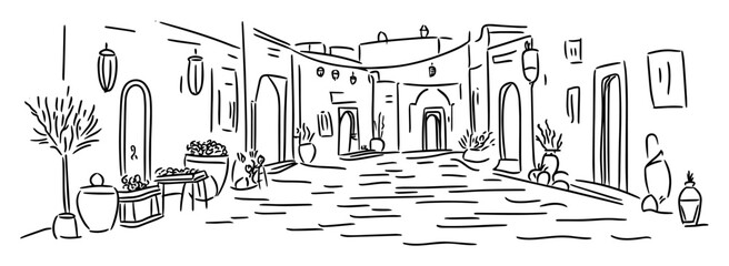 medina alley in moroccan old town sketch © Mago